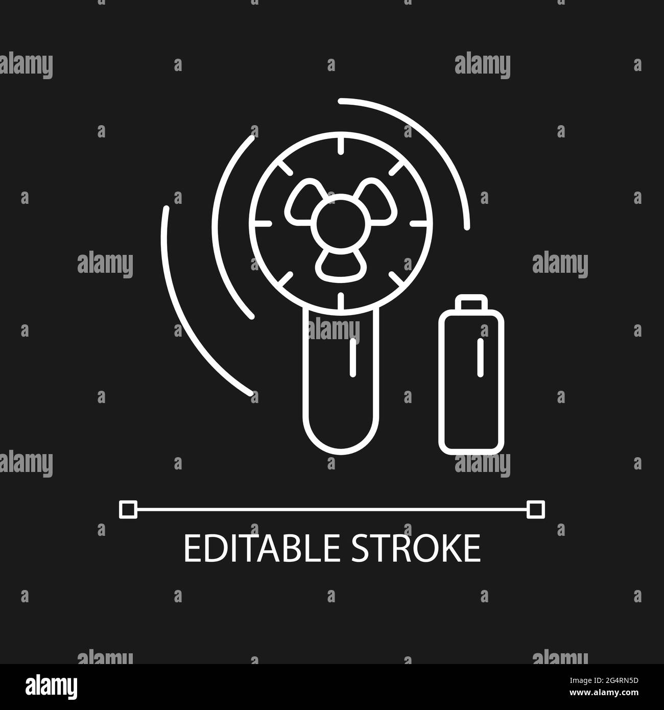 Mini ventilateur de voyage blanc icône linéaire pour thème sombre. Équipements portables pour le confort pendant les vacances. Illustration personnalisable à lignes fines. Vecteur isolé Illustration de Vecteur