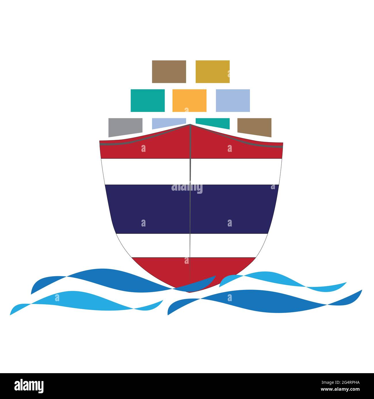 Concept design cargo navire avec drapeau de Thaïlande. Conteneurs de navires commerciaux importation et exportation logistique maritime. Illustration vectorielle Illustration de Vecteur