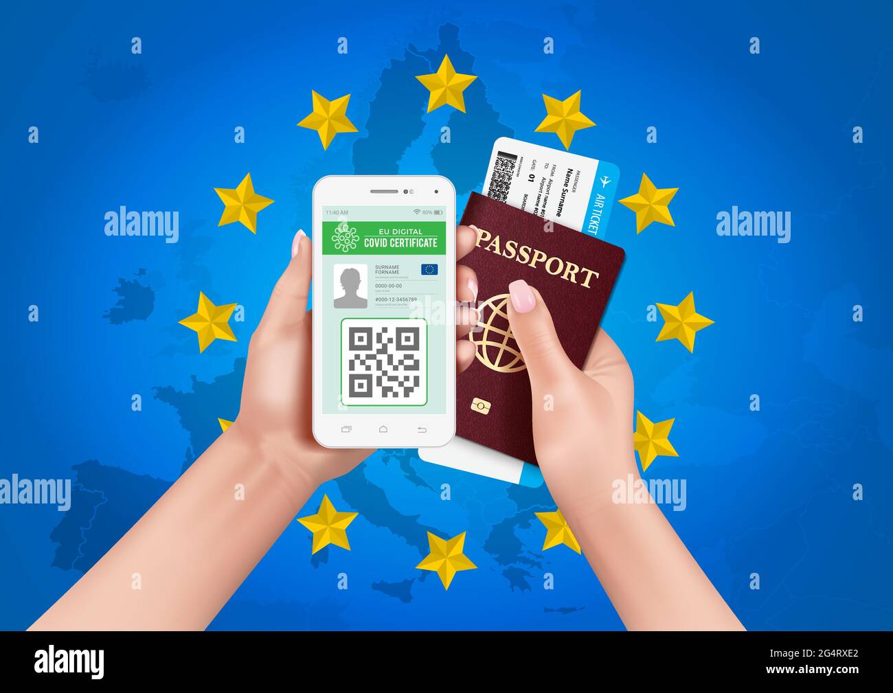 L'admissibilité à voyager dans l'Union européenne pendant la pandémie de Covid-19. Illustration de Vecteur