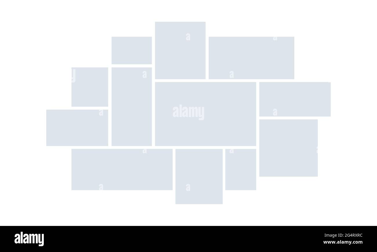 Modèle de collage vectoriel créatif composé de 12 cadres pour une photo de forme carrée et rectangulaire. Illustration de Vecteur