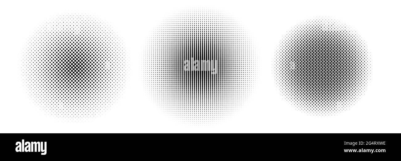 Ensemble de cercles demi-ton. Arrière-plan à points dégradés vintage vectoriels. Texture abstraite avec particules noires. Illustration de Vecteur