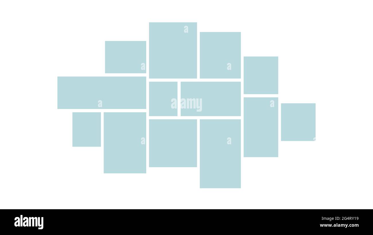 Modèle de collage vectoriel créatif composé de 13 cadres pour une photo de forme carrée et rectangulaire. Illustration de Vecteur