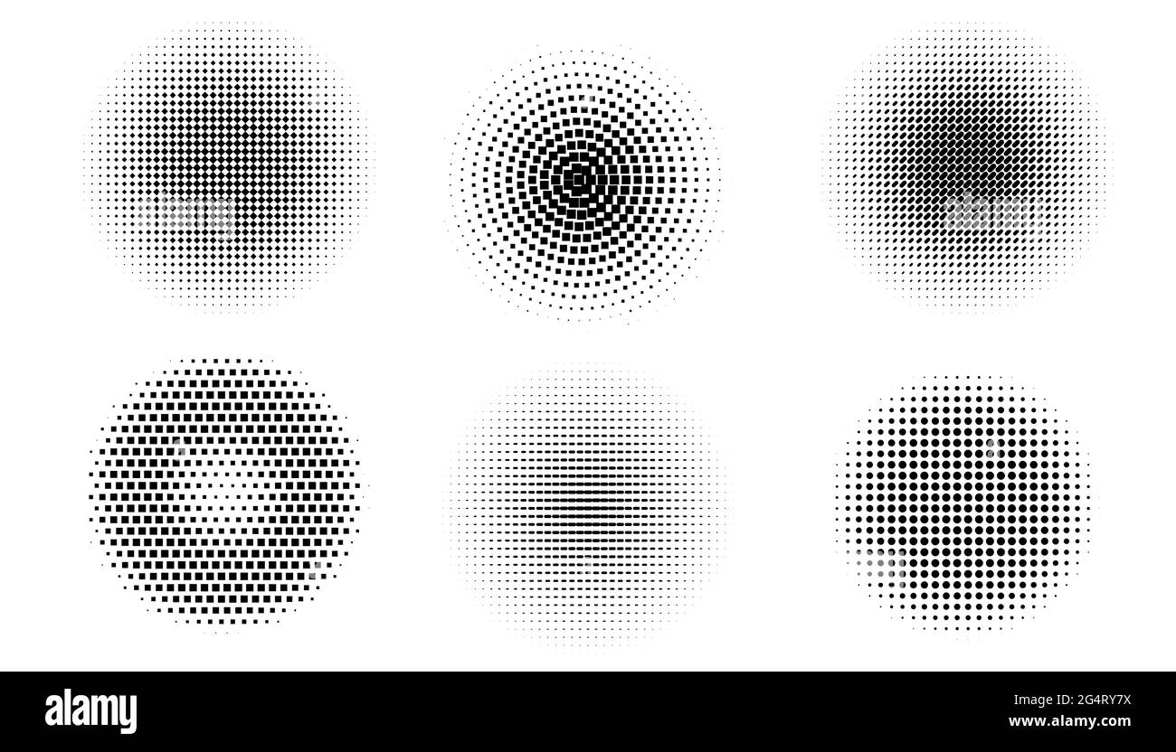 Ensemble de cercles demi-ton. Arrière-plan à pois dégradés vintage. Texture abstraite avec particules noires. Illustration de Vecteur