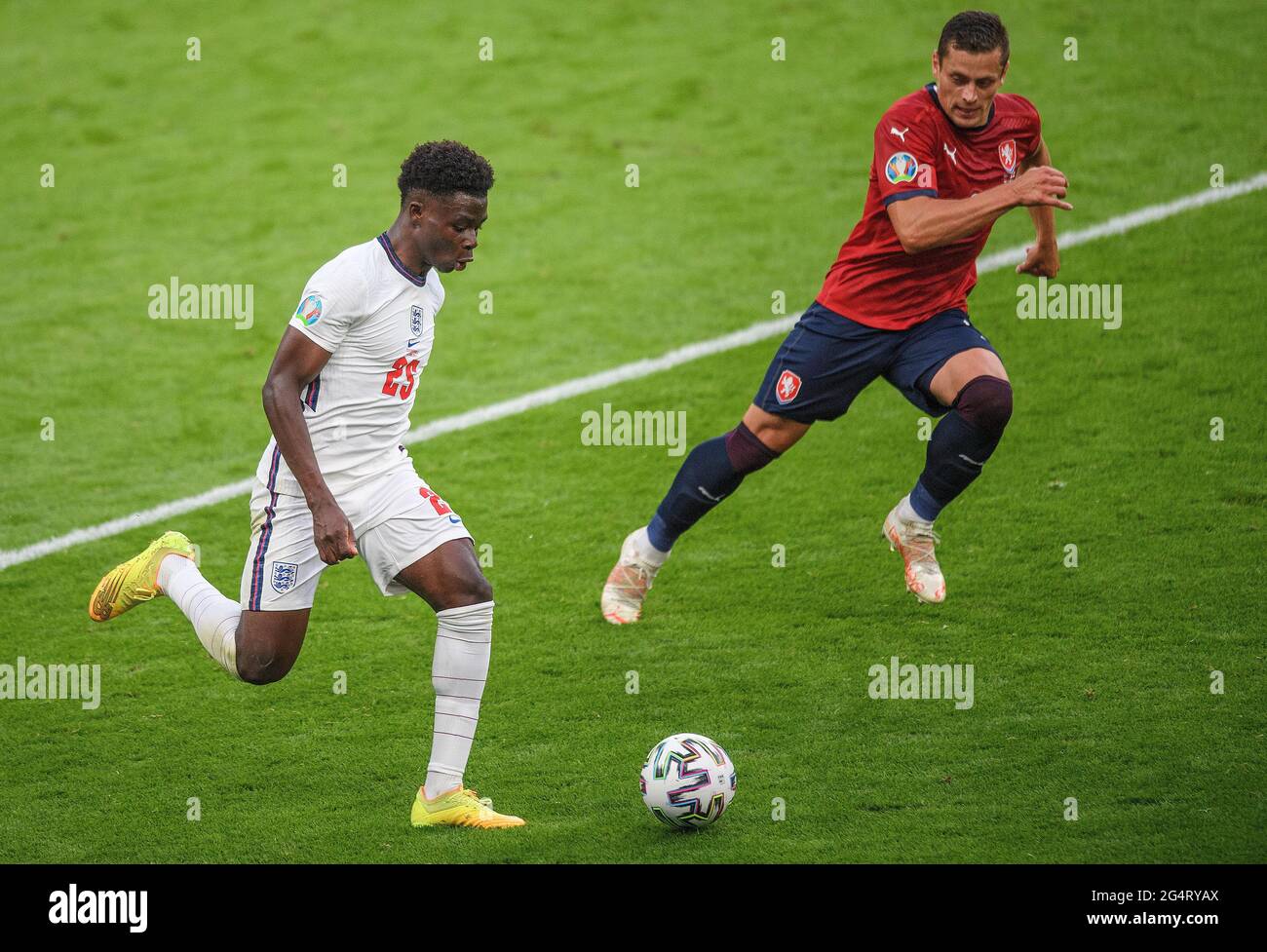 Londres, Royaume-Uni. 22 juin 2021 - Angleterre / Ecosse - UEFA Euro 2020 Group D Match - Wembley - Londres le Bukayo Saka d'Angleterre pendant le match de l'Euro 2020 contre la République tchèque. Crédit photo : © Mark pain / Alamy Live News Banque D'Images