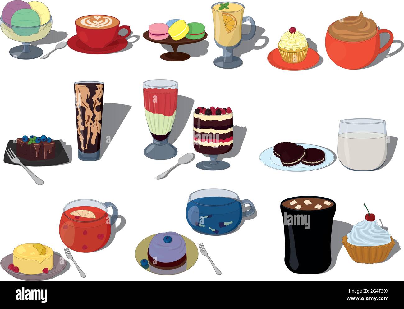 Ensemble de paires de desserts et de boissons sucrés Vector iilustration Illustration de Vecteur