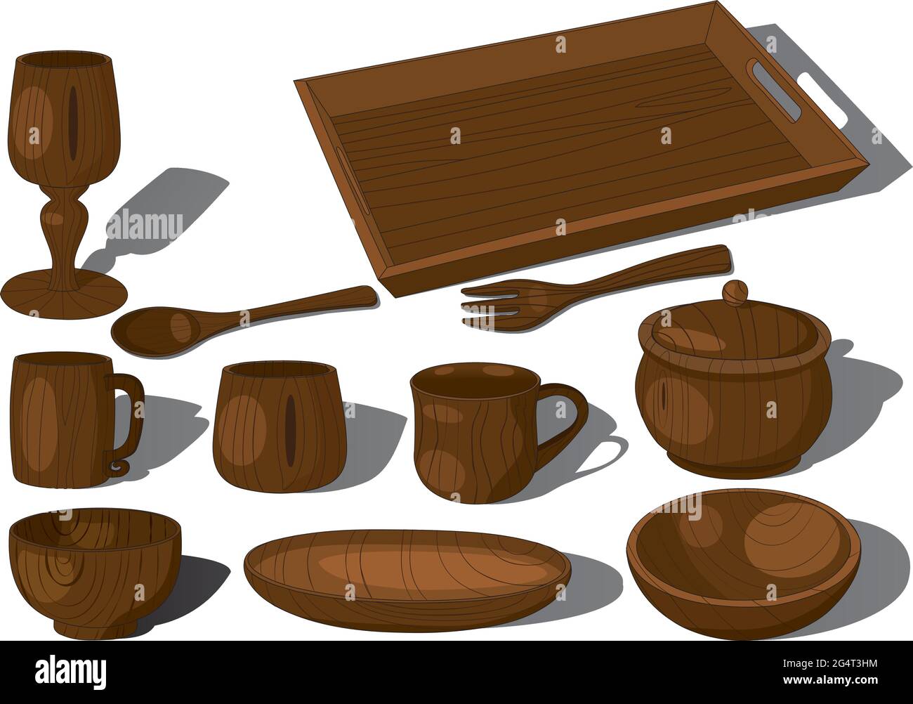 Vaisselle en bois collection ustensile illustration vectorielle Illustration de Vecteur