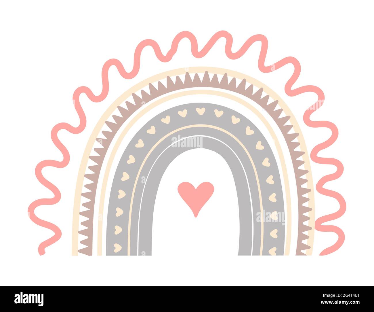 Boho joli vecteur arc-en-ciel dans des couleurs pastel. Bébé abrAct arc-en-ciel avec des gouttes, coeur, étoiles, nuage isolé sur fond blanc. Affiche imprimable illust Illustration de Vecteur