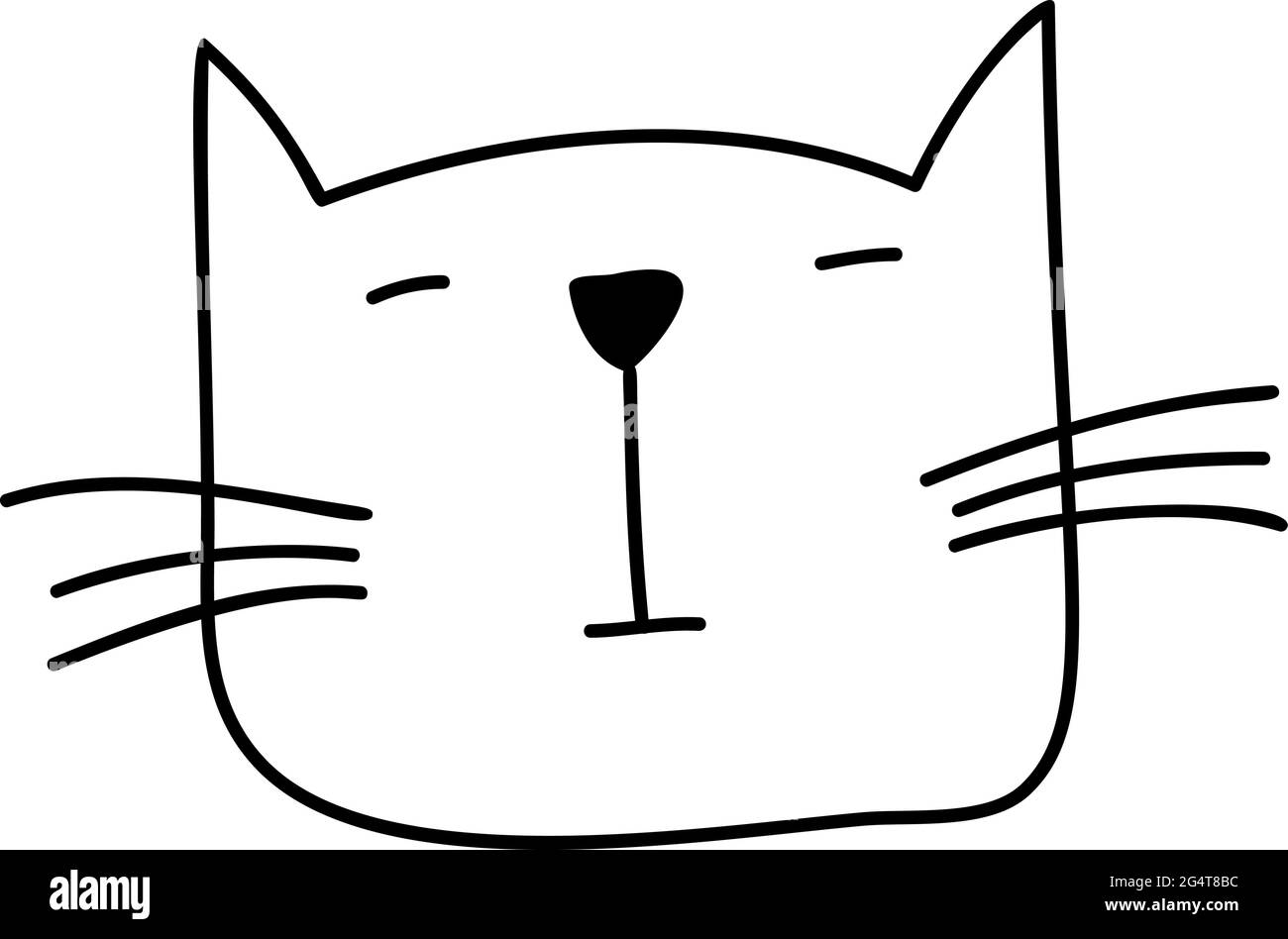 Visage monoline noir de chat scandinave. Illustration dessinée à la main d'un plat. Élément design de t-shirt, textiles domestiques, papier d'emballage, enfants Illustration de Vecteur