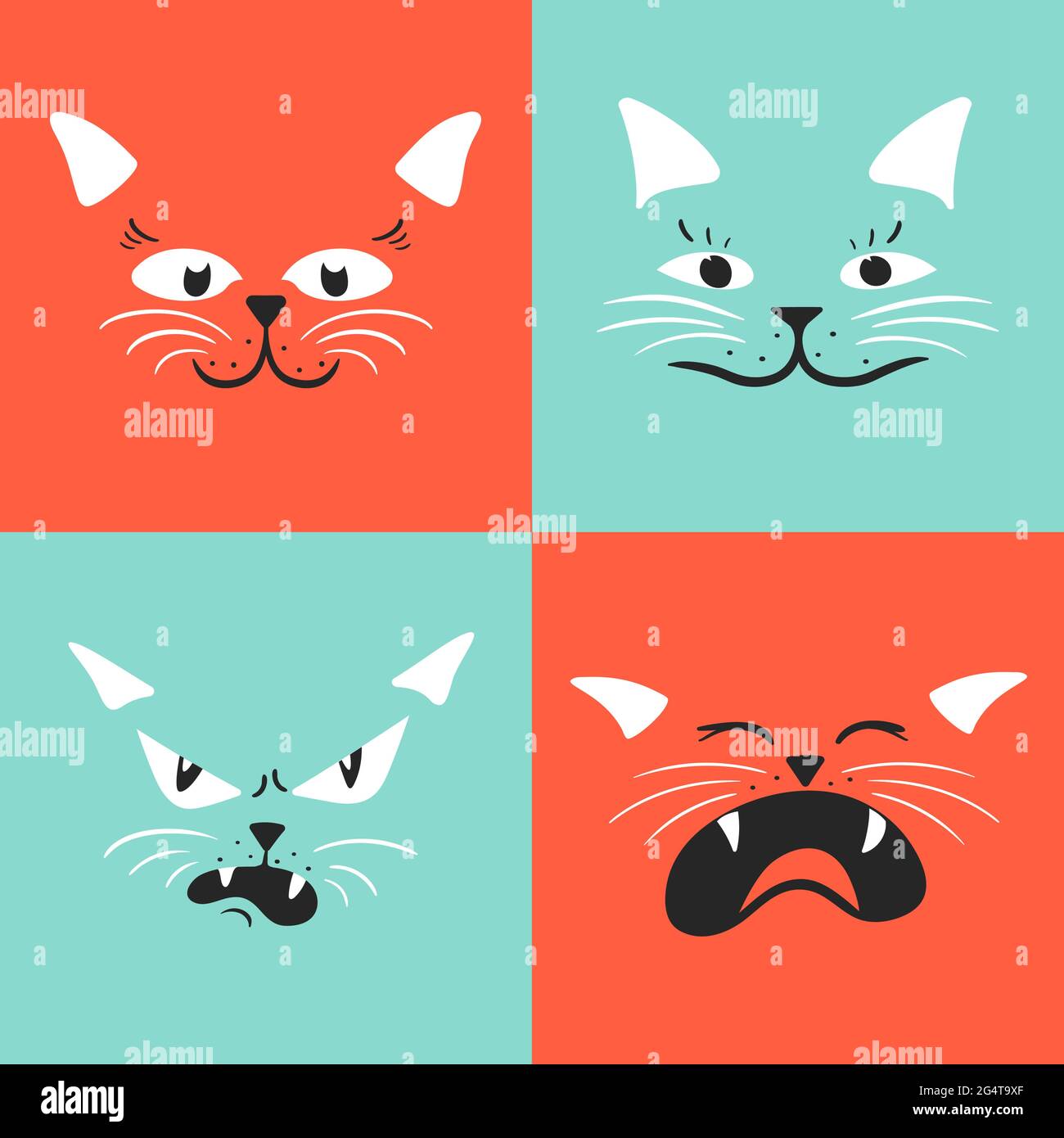 Dessiner un ensemble de vecteurs d'illustration de face de chat Illustration de Vecteur