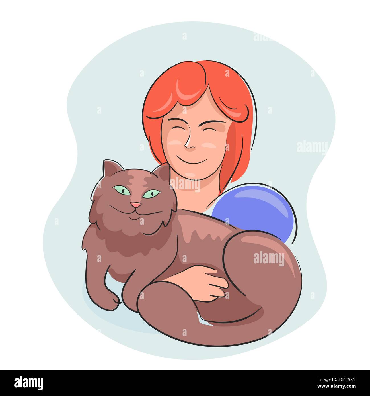 Une femme se hante avec un joli chat domestique Illustration de Vecteur