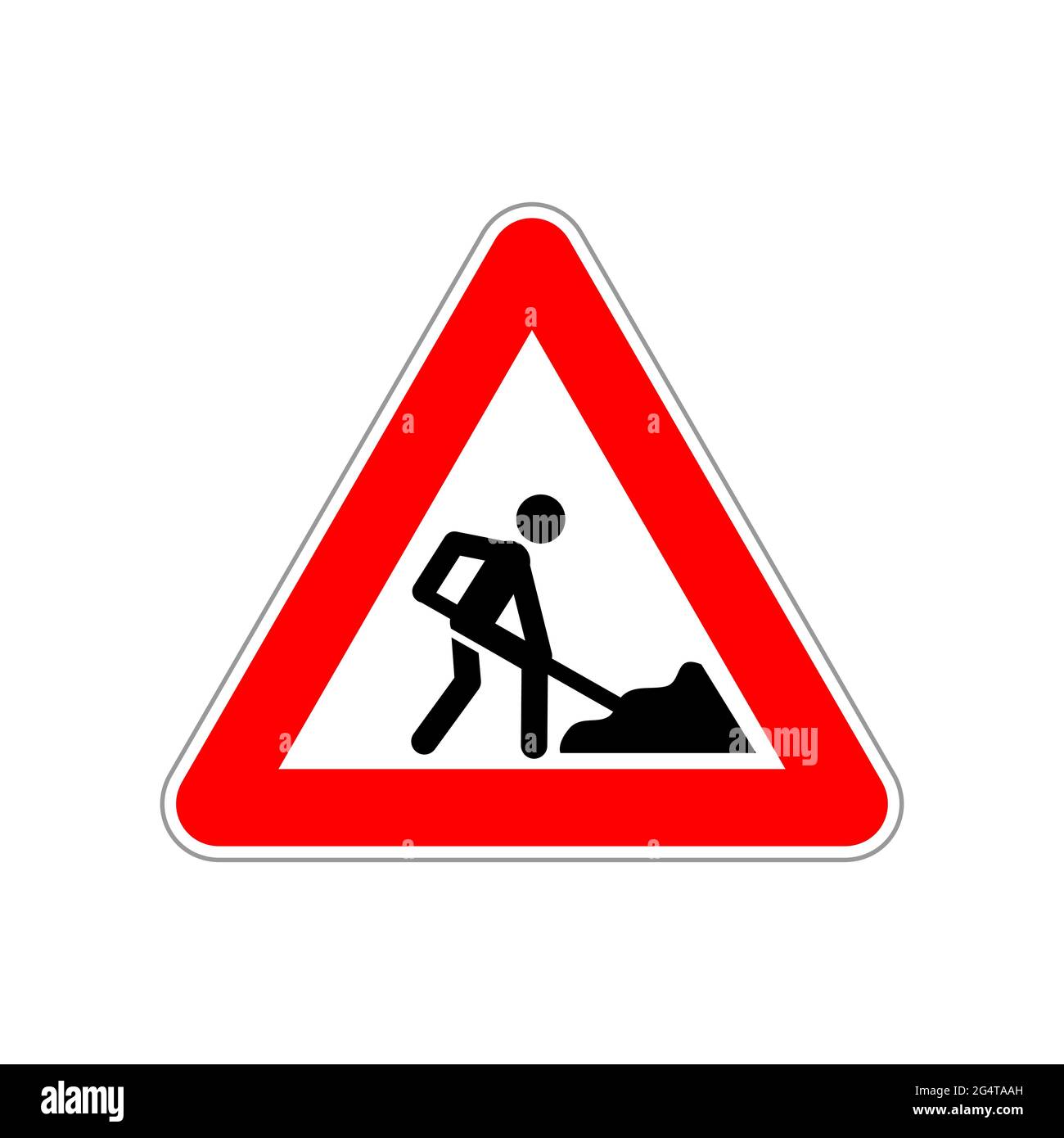 Icône homme au travail sur le triangle rouge et blanc sur le panneau de route blanc Illustration de Vecteur