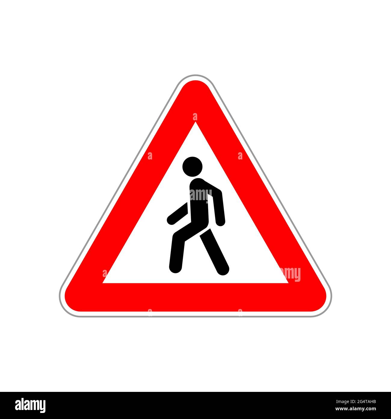 Icône piéton sur le triangle rouge et blanc sur le panneau de route blanc Illustration de Vecteur