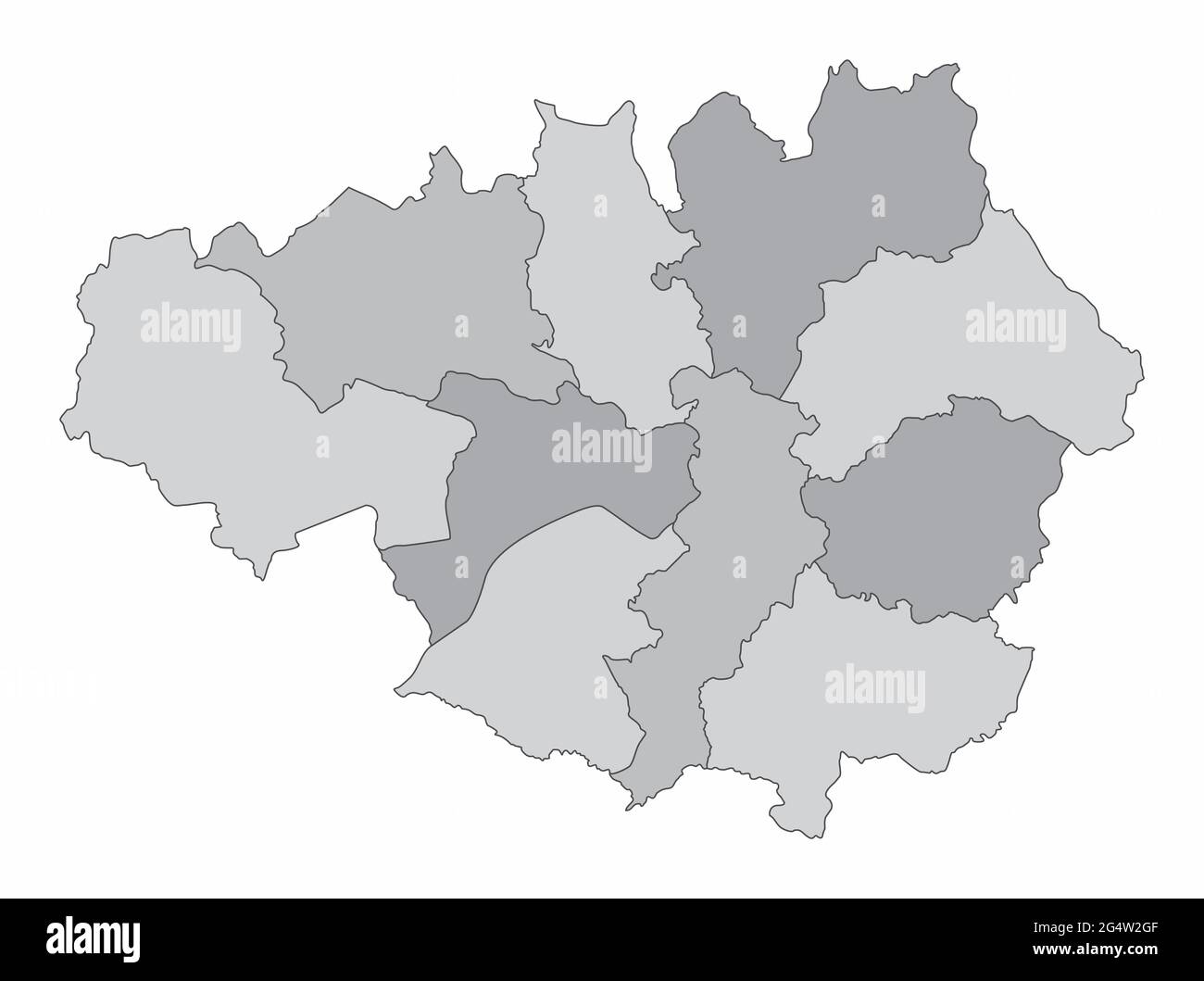 Greater Manchester County, carte administrative en niveaux de gris isolée sur fond blanc, Angleterre Illustration de Vecteur