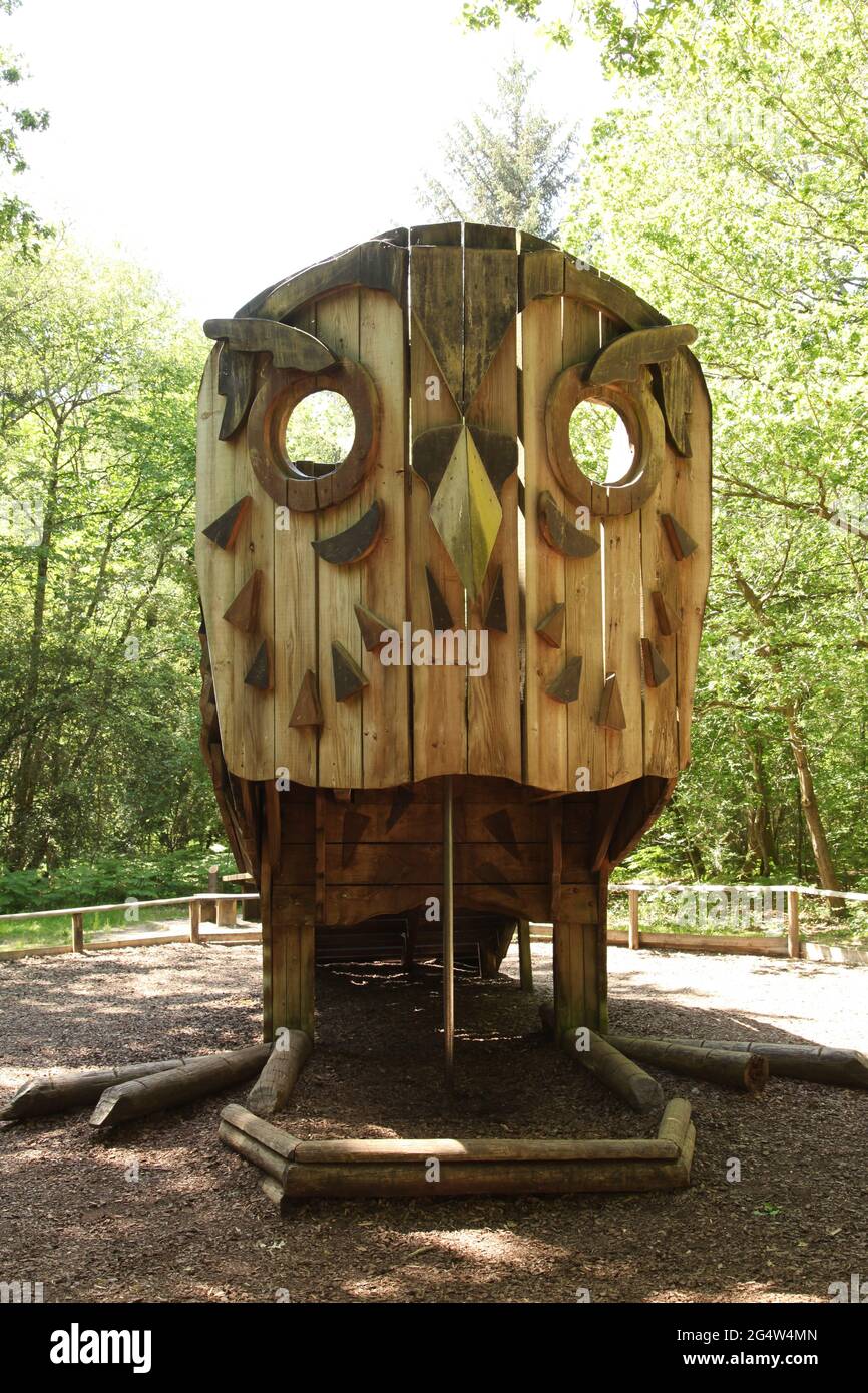 Gruffalo Trail Owl's House, Alice Holt Forest, Alton, Surrey, Royaume-Uni, Été juin 2021 Banque D'Images