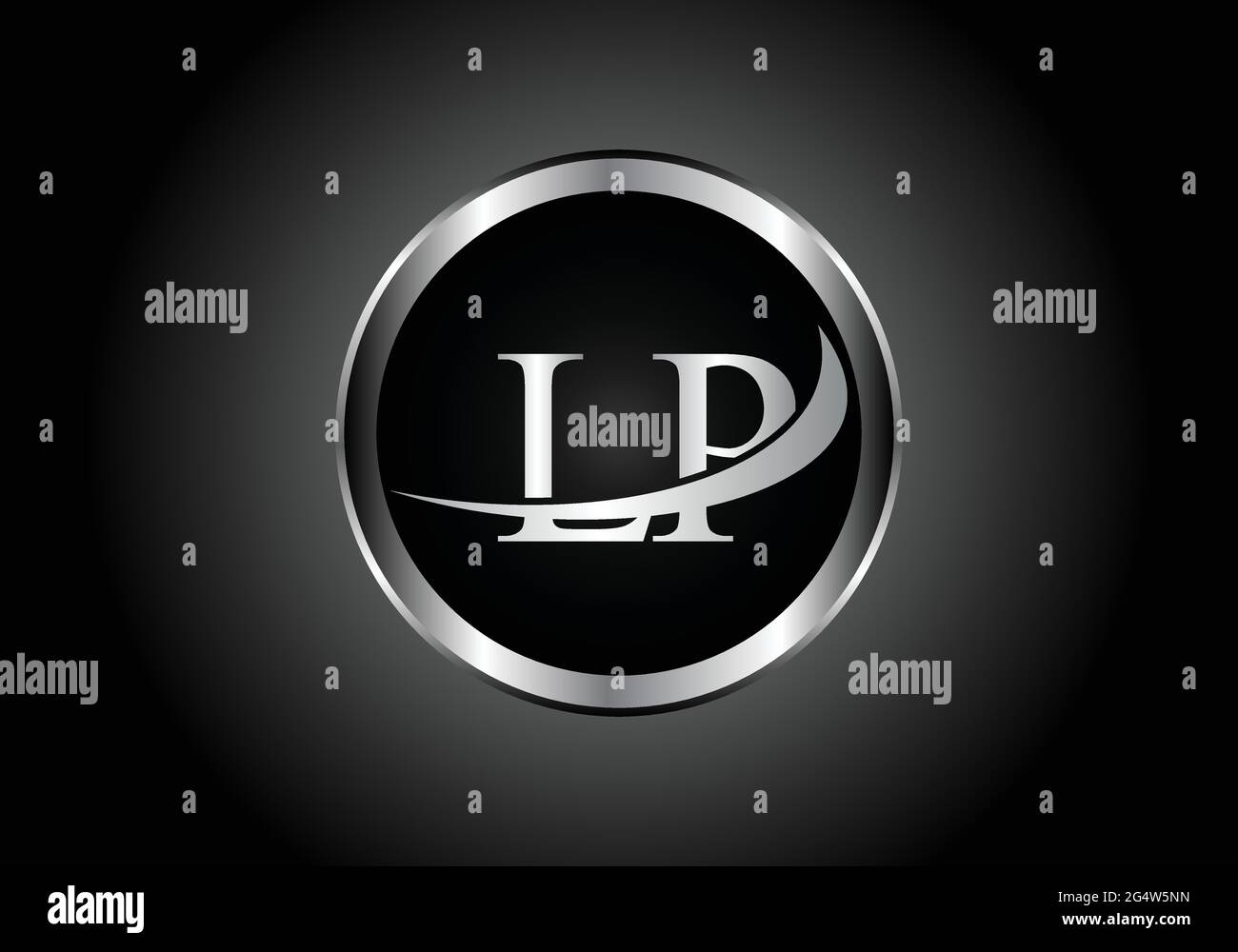 Lettre argentée LP combinaison métal logo de l'alphabet avec la couleur grise sur le noir et blanc dégradé design pour une entreprise ou une entreprise Illustration de Vecteur