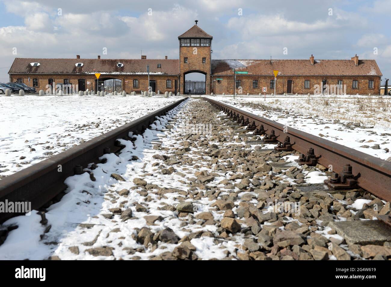 POLOGNE , Oswiecim, Auschwitz-Birkenau, camp de concentration du régime nazi allemand, où 1 million de juifs ont été assassinés par SS (1940-1945) , voie de chemin de fer pour le transport des juifs de toute l'europe vers les chambres à gaz Banque D'Images