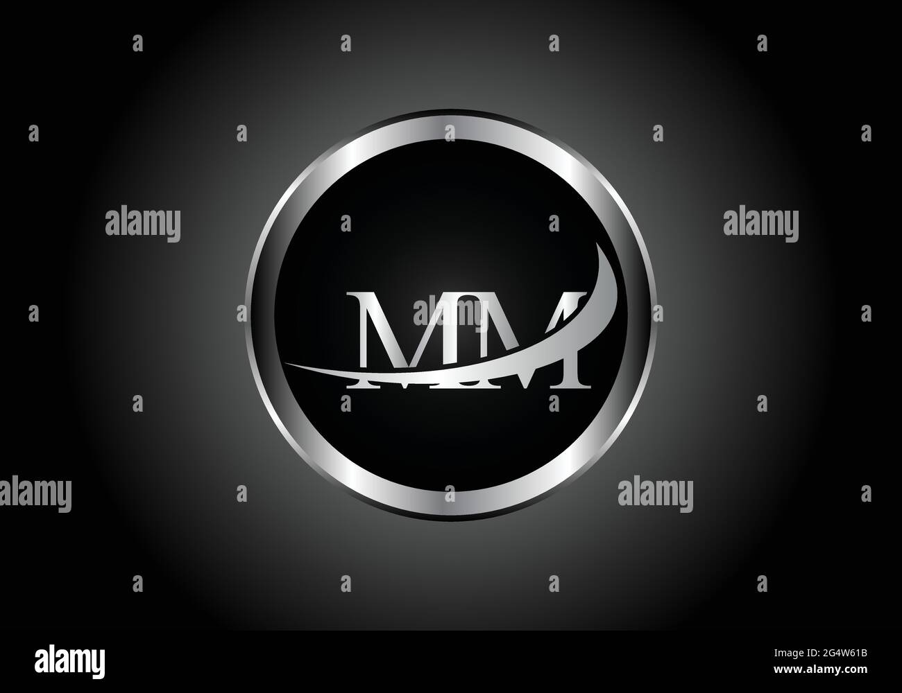 Lettre argentée MM combinaison métal logo alphabet conception d'icône avec la couleur grise sur le noir et blanc dégradé design pour une entreprise ou une entreprise Illustration de Vecteur