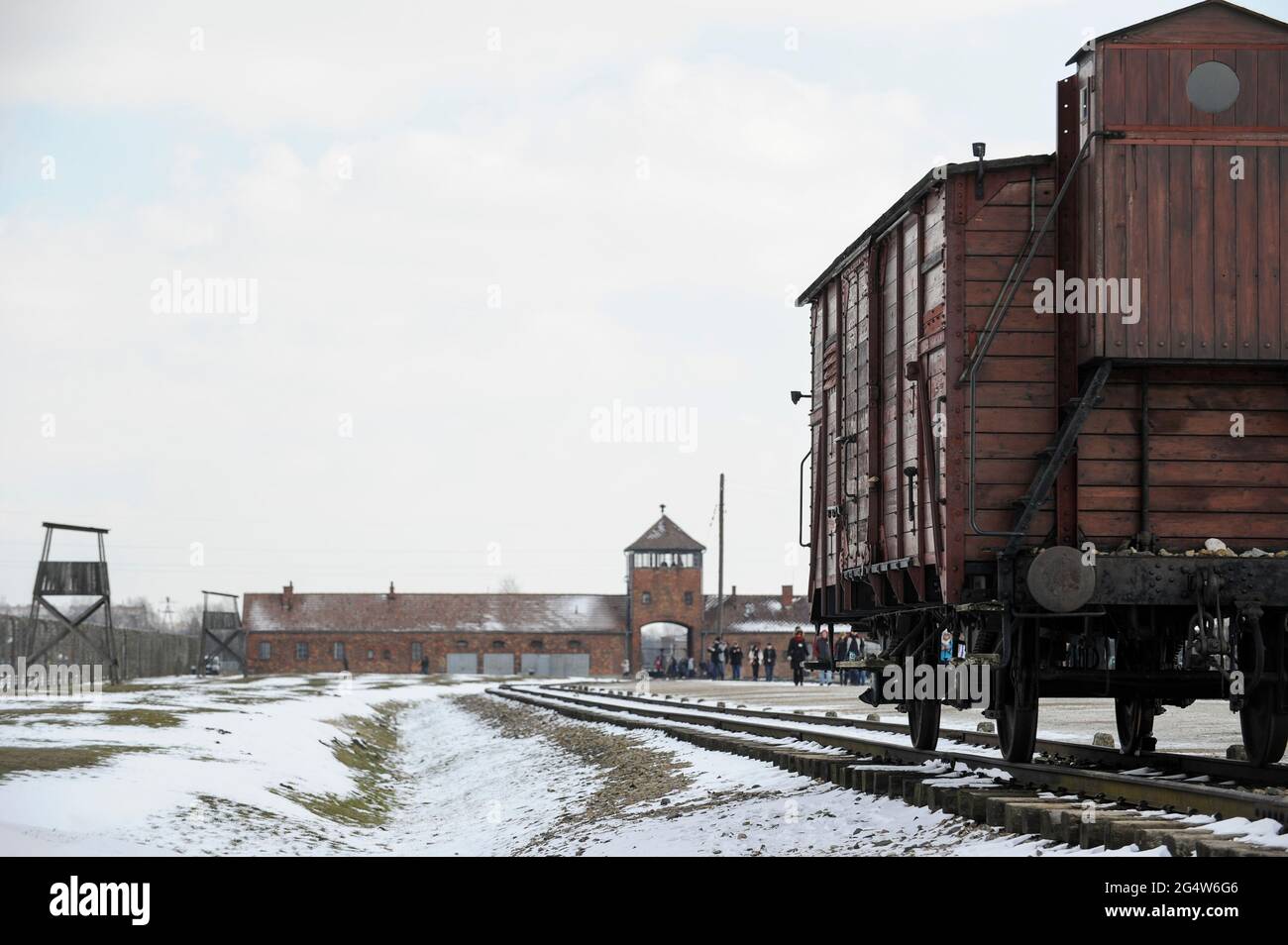 POLOGNE , Oswiecim, Auschwitz-Birkenau, camp de concentration du régime nazi allemand, où 1 million de juifs ont été assassinés par SS (1940–1945) , voie de chemin de fer pour le transport des juifs de toute l'europe aux chambres à gaz, wagon ferroviaire Banque D'Images