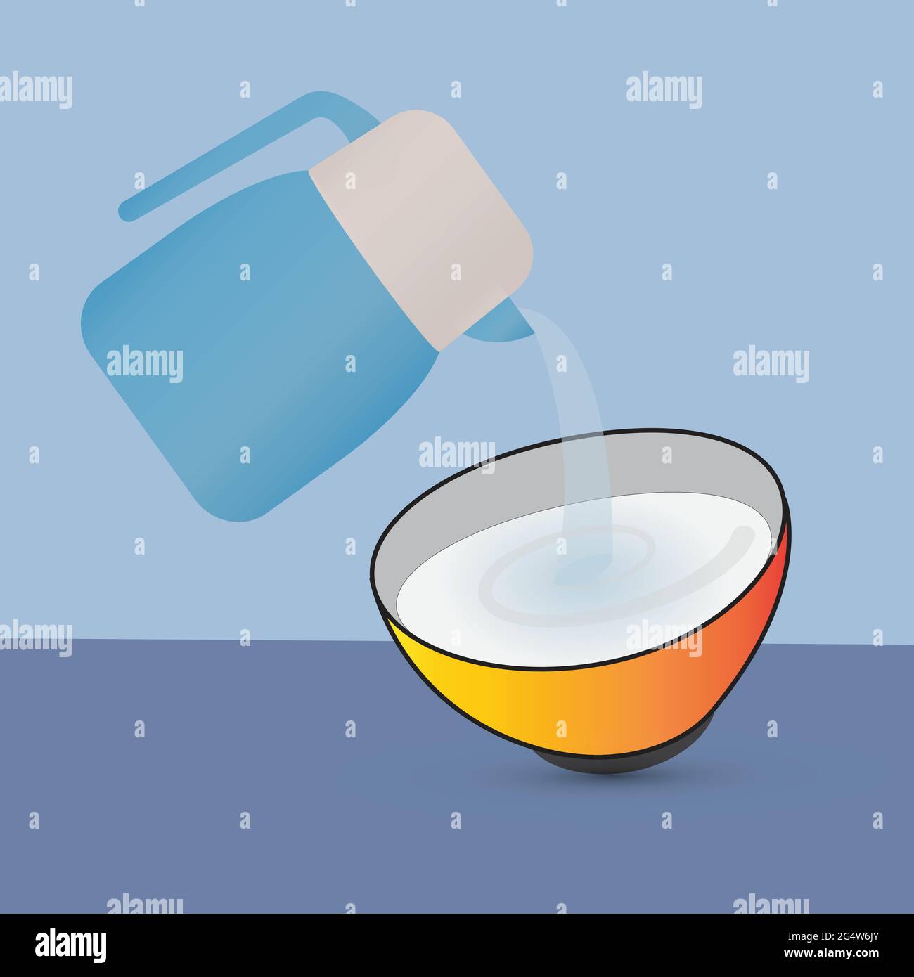 Verser de l'eau dans un bol à partir d'une bouilloire Illustration de Vecteur