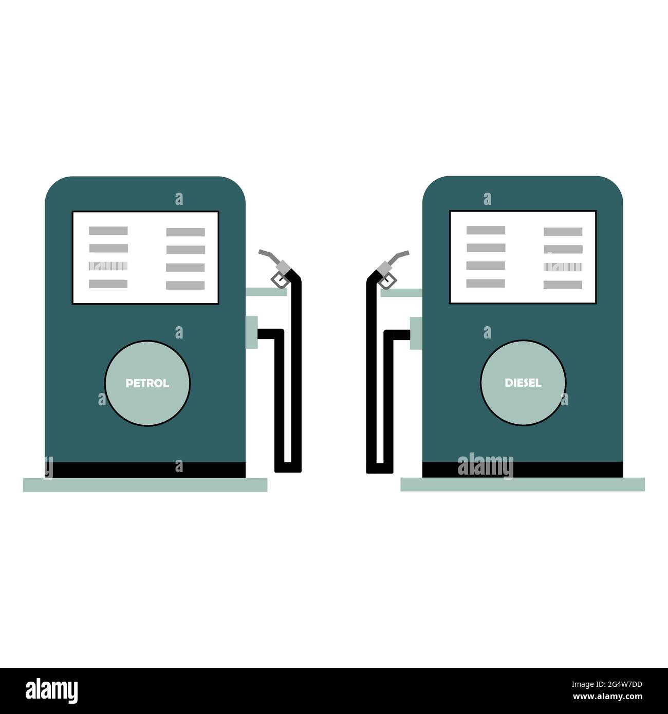 Machine de remplissage de carburant pour automobiles dans une station-service. Machines de remplissage d'essence et de diesel pour automobiles avec buse. Illustration de Vecteur