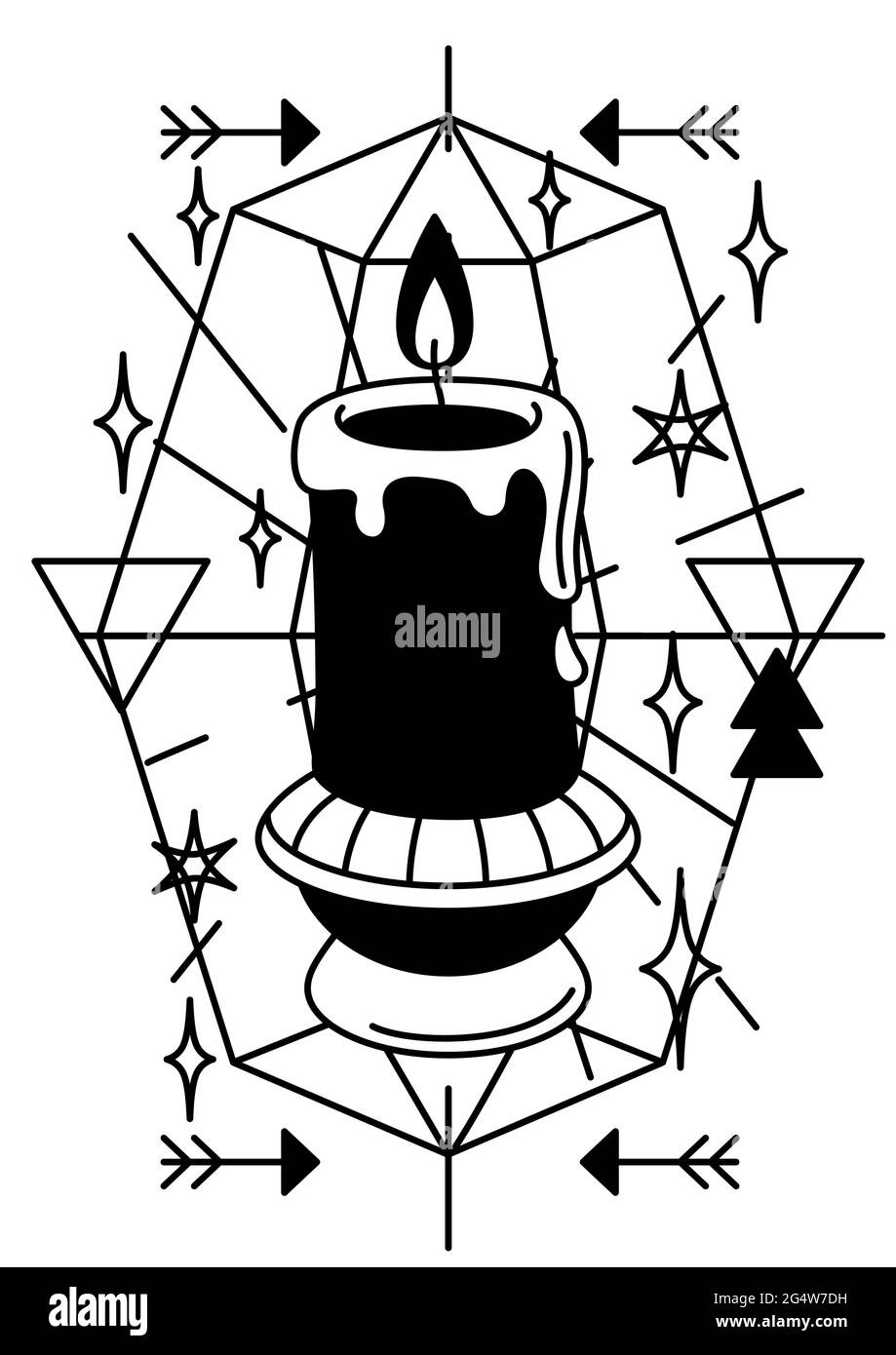 Illustration magique avec bougie. Mystic, alchimie, spiritualité et art du tatouage Illustration de Vecteur