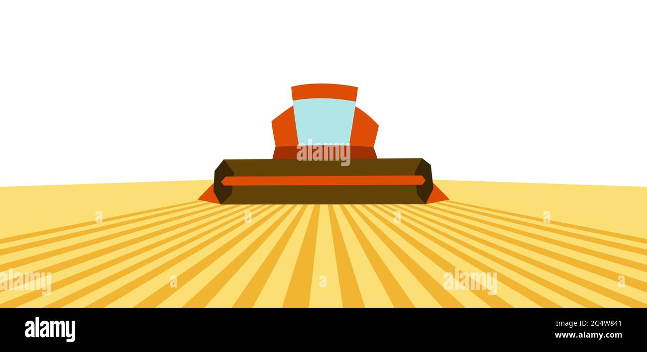 Moissonneuse-batteuse sur champ de blé. Illustration agricole paysage rural agricole. Illustration de Vecteur
