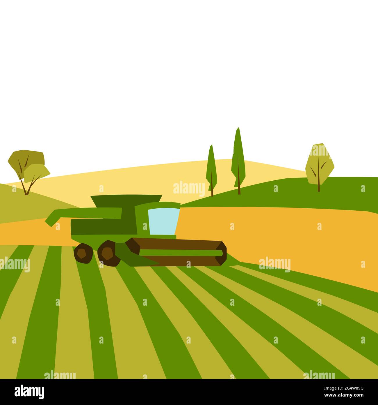 Moissonneuse-batteuse sur champ de blé. Illustration agricole paysage rural agricole. Illustration de Vecteur