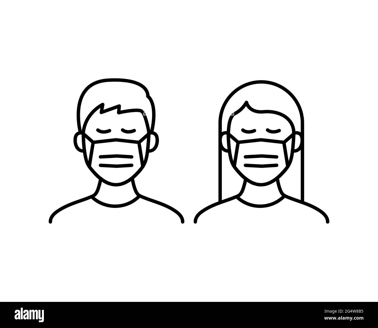 Homme et femme avec masque de protection icône image vectorielle Illustration de Vecteur