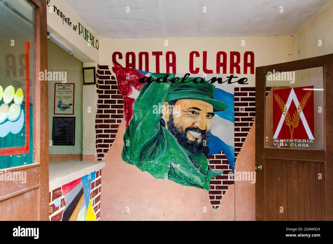 Peinture de Fidel Castro à la boulangerie, Cuba Banque D'Images