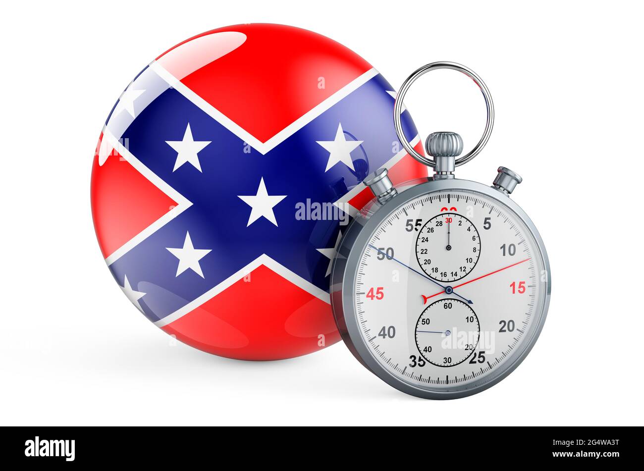 Chronomètre avec drapeau des États confédérés d'Amérique, rendu 3D isolé sur fond blanc Banque D'Images