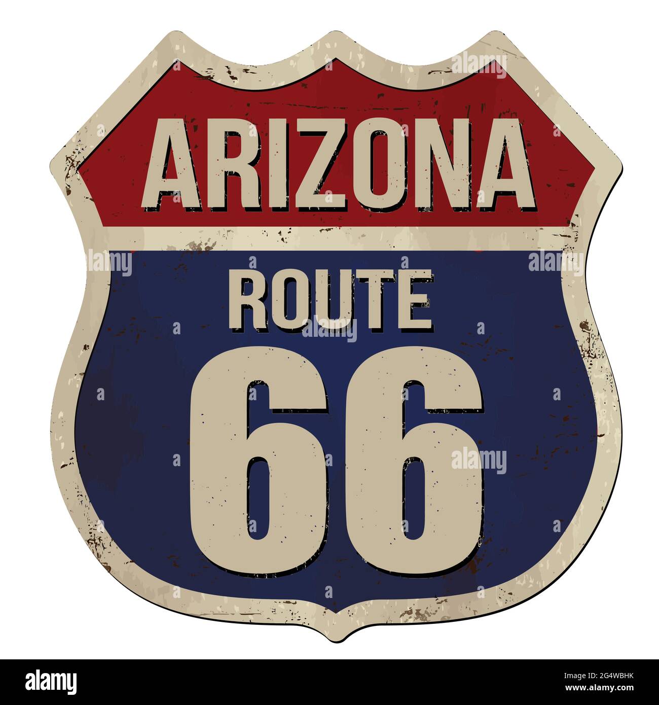 Arizona, route 66 panneau en métal rouillé vintage sur fond blanc, illustration vectorielle Illustration de Vecteur