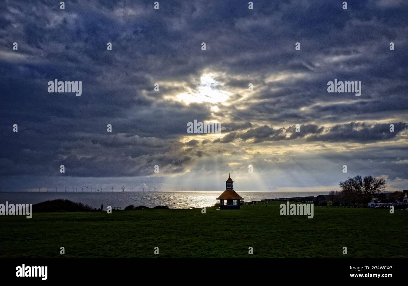 Coucher de soleil d'hiver, Frinton-on-Sea, Essex, Angleterre Banque D'Images