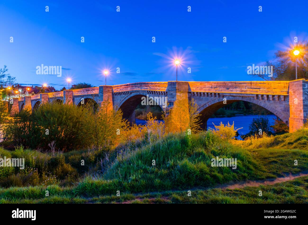Pont Corbridge, Northumberland, la nuit Banque D'Images