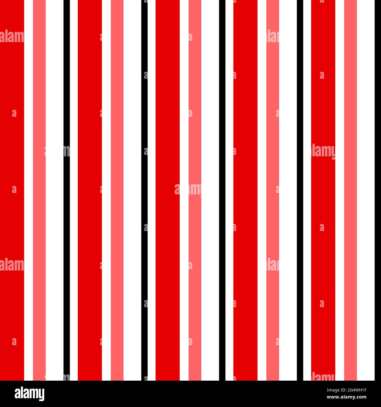 Bandes rouges et noires sur motif blanc sur arrière-plans de papier numérique 12x12. Lignes verticales de différentes largeurs et nuances de rouge dans cette illustration graphique Banque D'Images