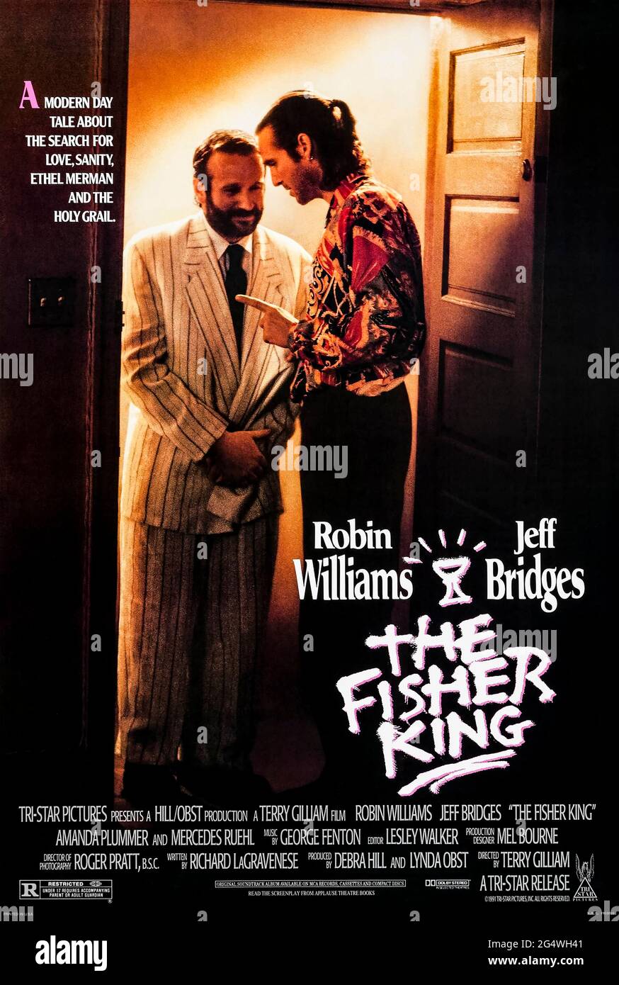 The Fisher King (1991) dirigé par Terry Gilliam et avec Jeff Bridges, Robin Williams et Adam Bryant . Fantasme ambitieux sur un ancien DJ radio suicidaire qui a causé un homicide multiple et trouve la rédemption d'aider un homme malade mentalement sans-abri directement affecté par cette tragédie. Banque D'Images