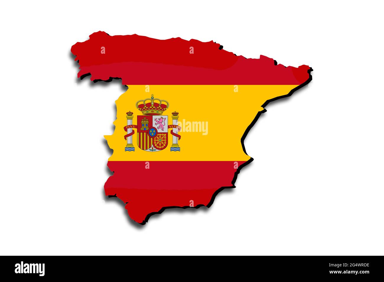 Carte de l'Espagne avec le drapeau national superposé sur le pays. Graphiques 3D projetant une ombre sur l'arrière-plan blanc Banque D'Images