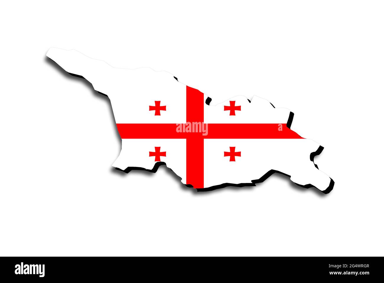 Carte de la Géorgie avec le drapeau national superposé sur le pays. Graphiques 3D projetant une ombre sur l'arrière-plan blanc Banque D'Images