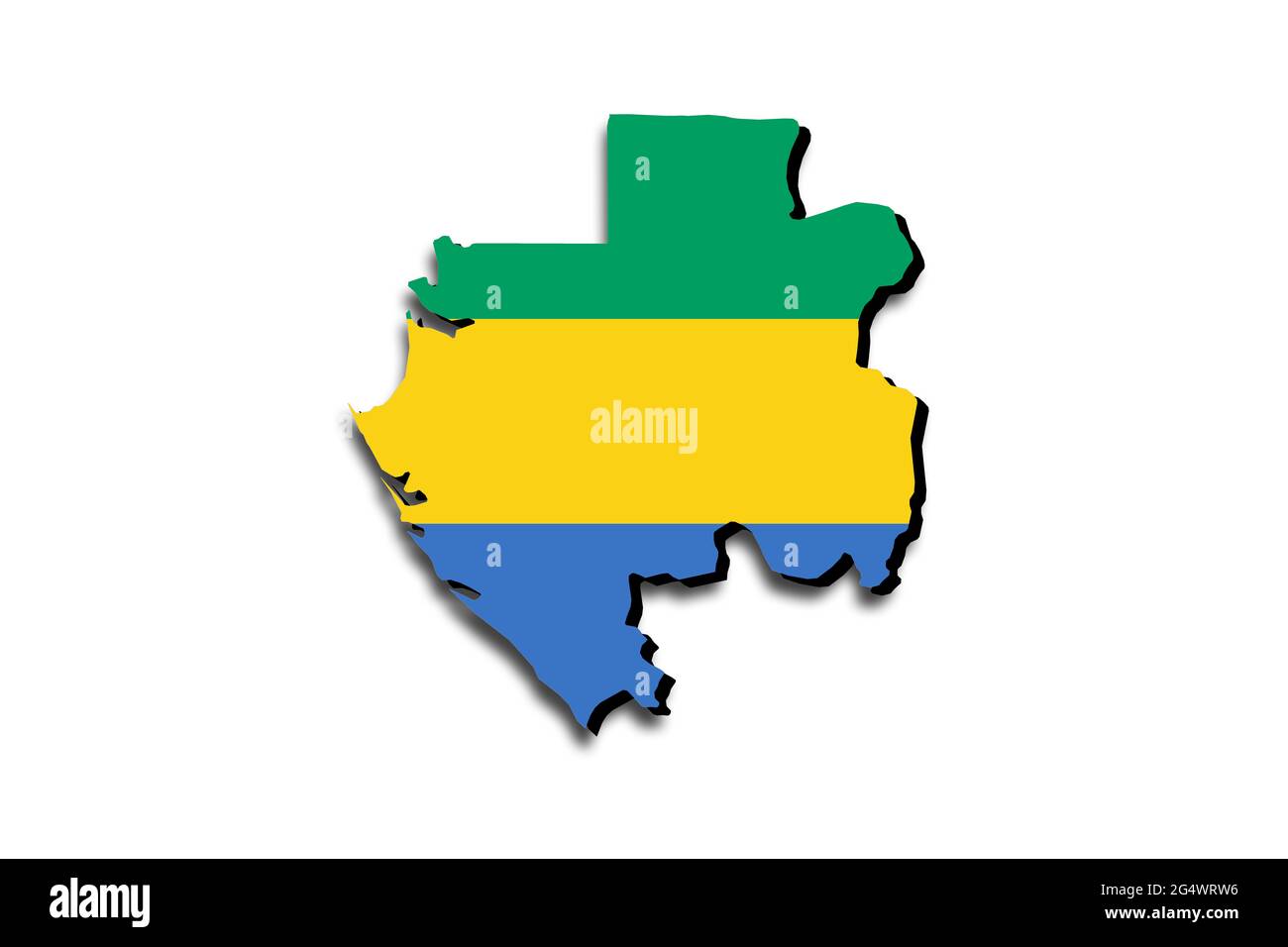 Carte du Gabon avec le drapeau national superposé sur le pays. Graphiques 3D projetant une ombre sur l'arrière-plan blanc Banque D'Images