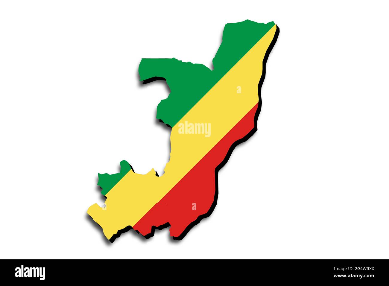Carte du Congo avec le drapeau national superposé sur le pays. Graphiques 3D projetant une ombre sur l'arrière-plan blanc Banque D'Images