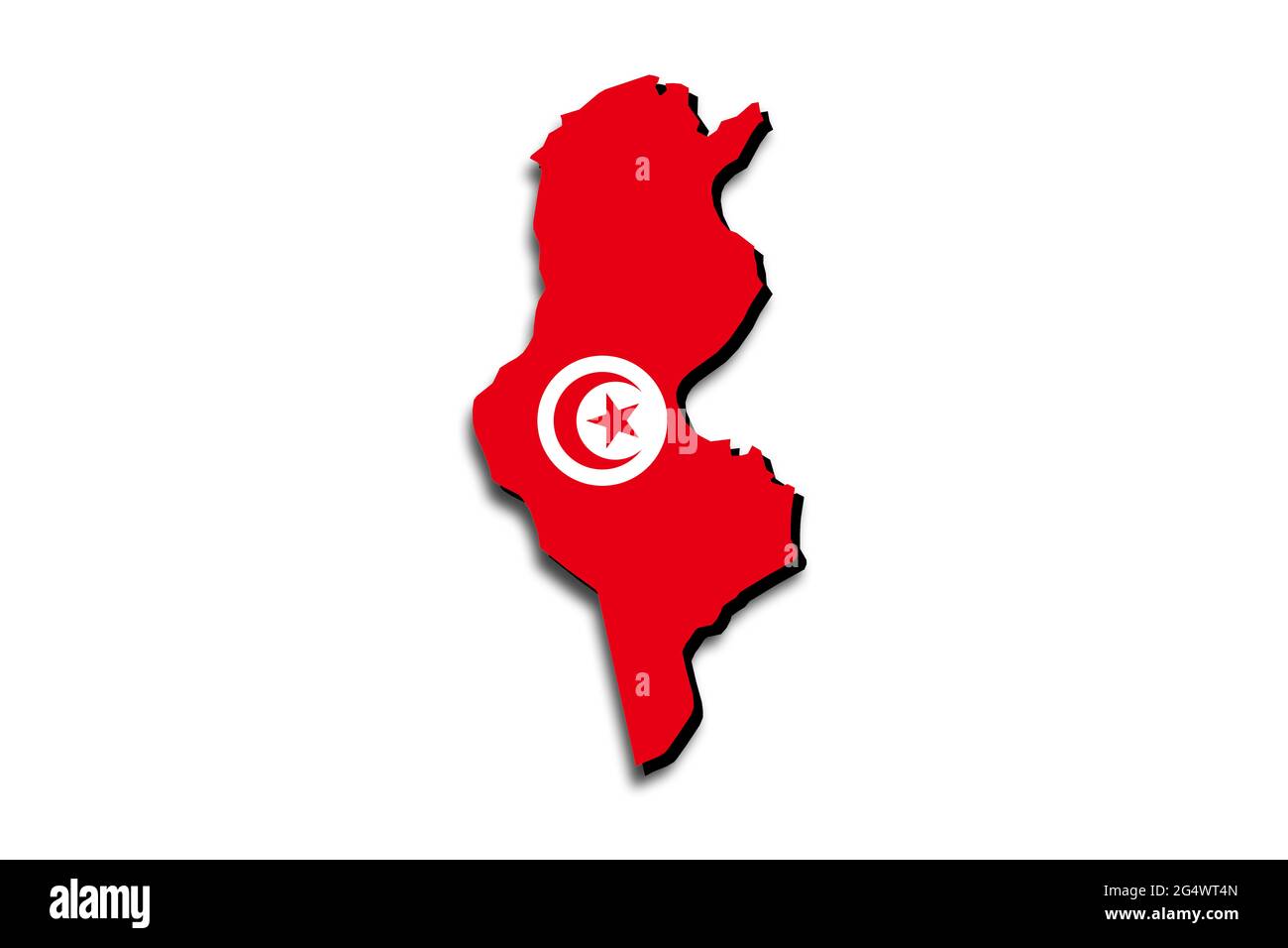 Carte de la Tunisie avec le drapeau national superposé sur le pays. Graphiques 3D projetant une ombre sur l'arrière-plan blanc Banque D'Images