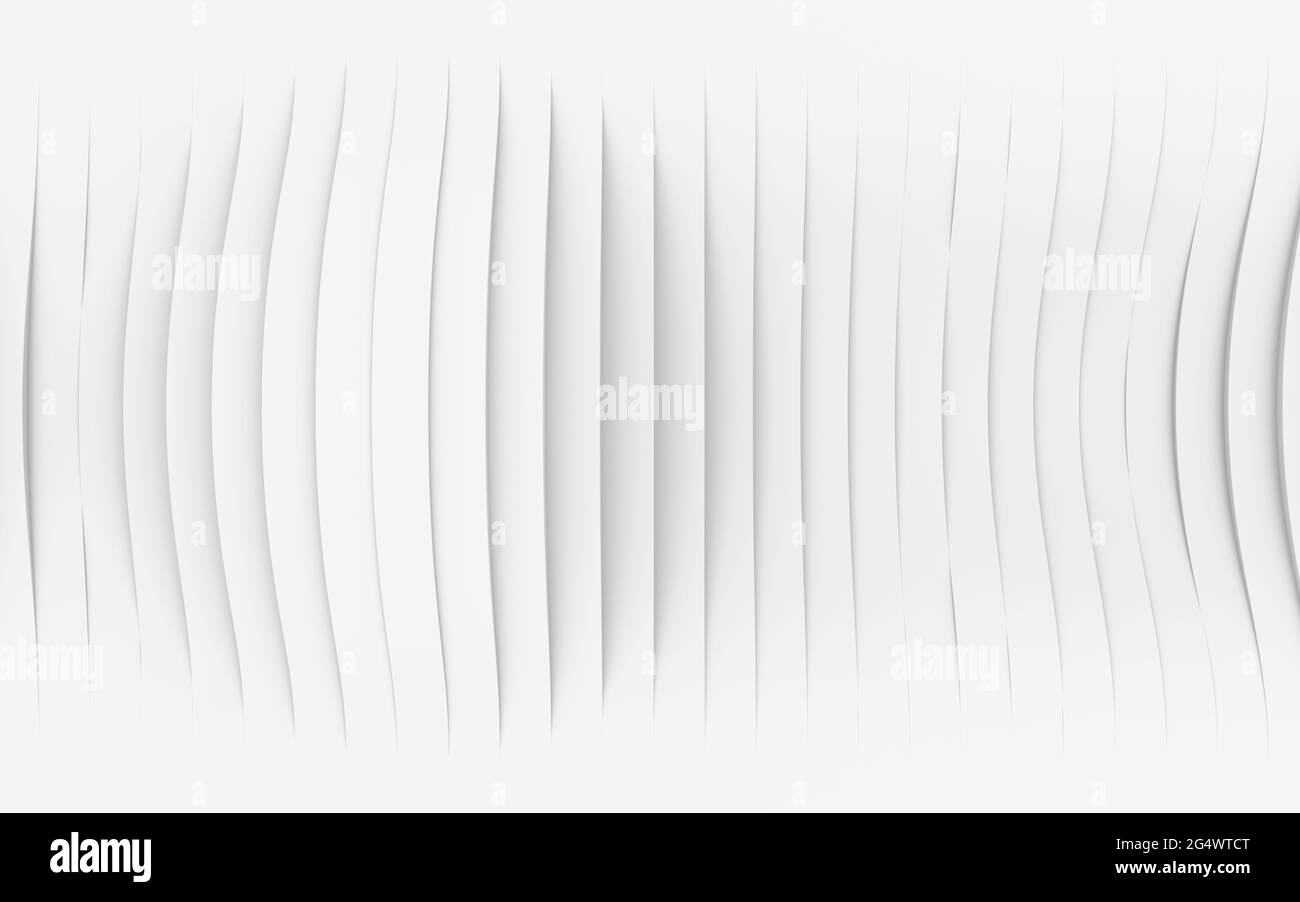 Arrière-plan abstrait blanc mat avec barres d'ombre ondulées. Abstraction géométrique, feuille de papier coupée, marches ondulées ou escaliers. Illustration du rendu 3D Banque D'Images