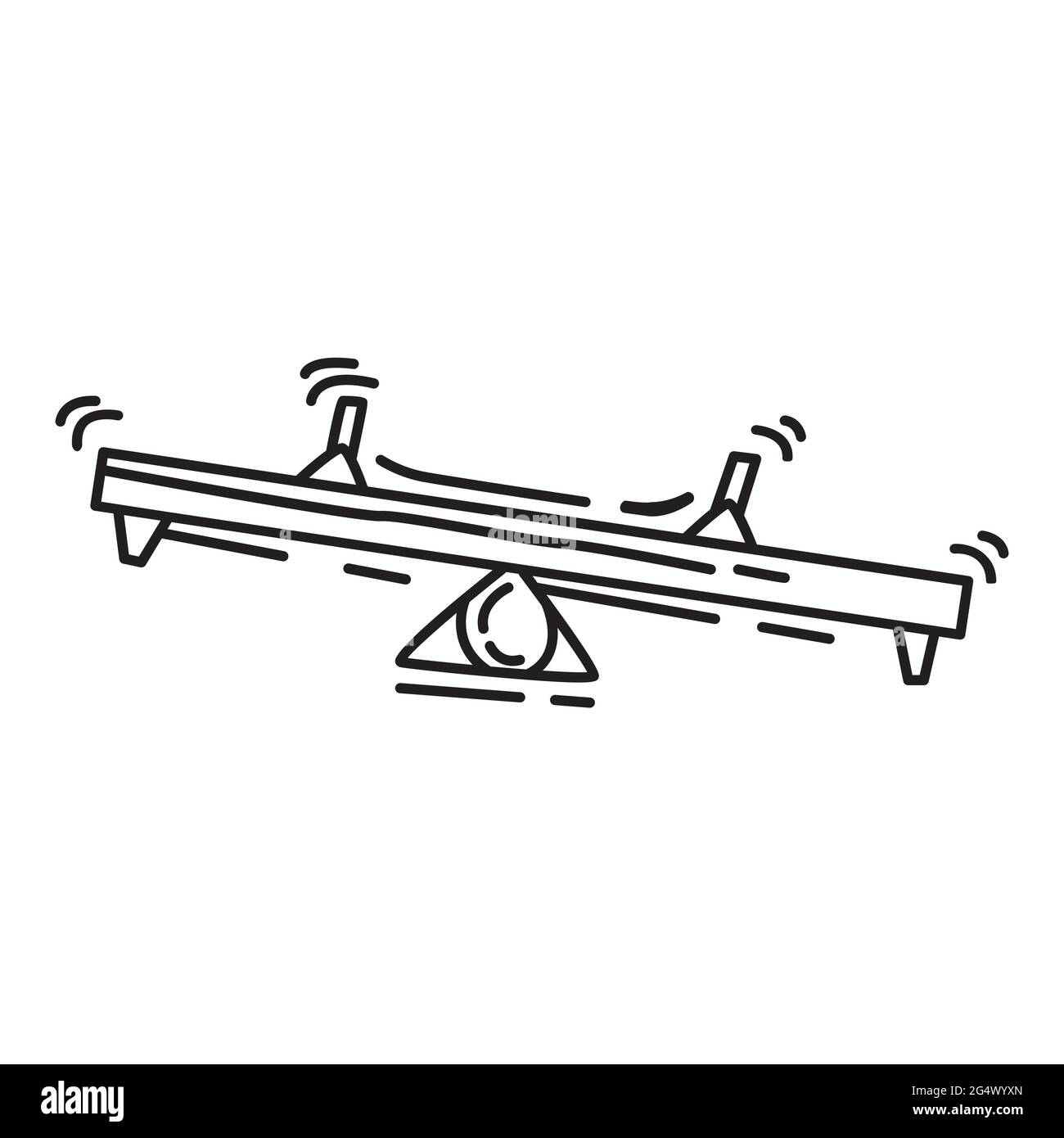Aire de jeux enfants seesaw, jouer, enfants, jardin d'enfants. Jeu d'icônes dessiné à la main, contour noir, icône de doodle, dessin d'icône de vecteur. Illustration de Vecteur
