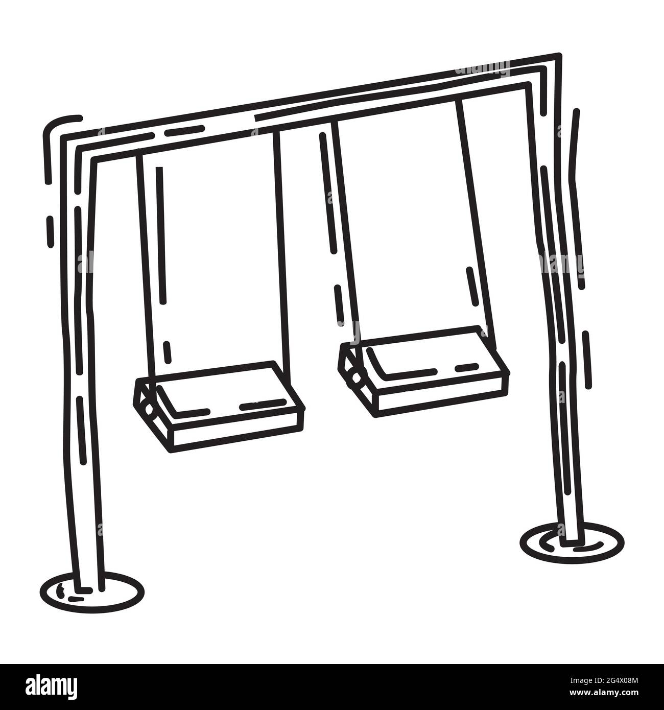Aire de jeux enfants balançoire, jouer, enfants, jardin d'enfants. Jeu d'icônes dessiné à la main, contour noir, icône de Doodle, dessin d'icône de vecteur. Illustration de Vecteur