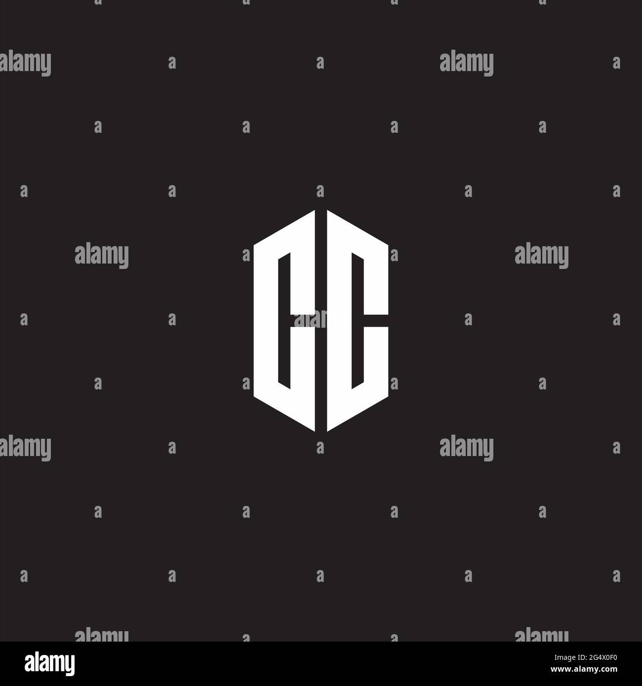 CC logo monogramme avec modèle de forme hexagonale isolé sur fond noir Illustration de Vecteur