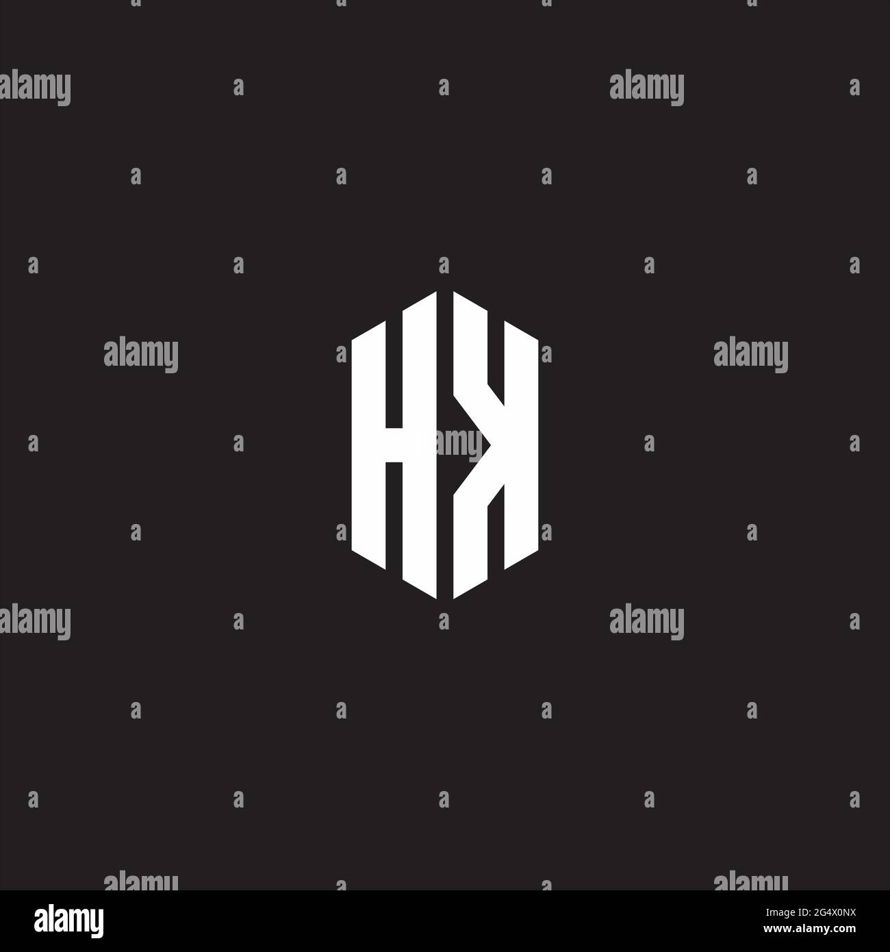 Monogramme logo HK avec modèle de forme hexagonale isolé sur fond noir Illustration de Vecteur