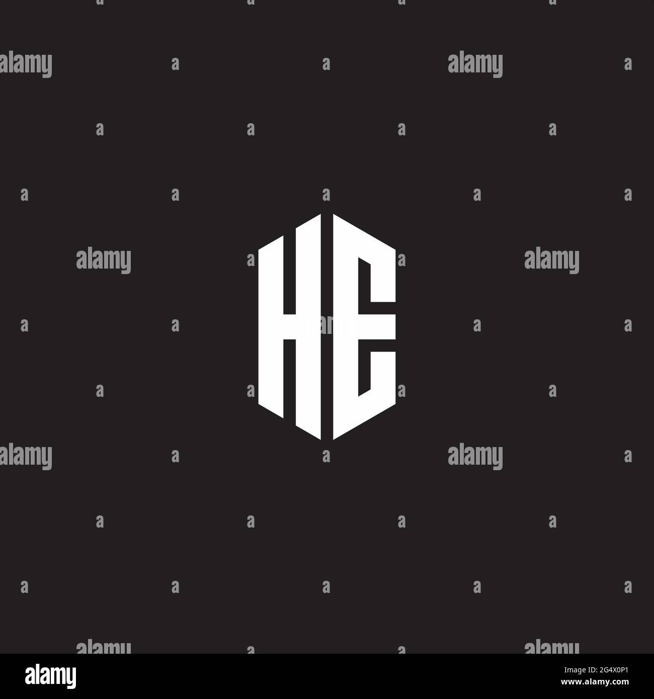 HE monogramme logo avec modèle de forme hexagonale isolé sur fond noir Illustration de Vecteur