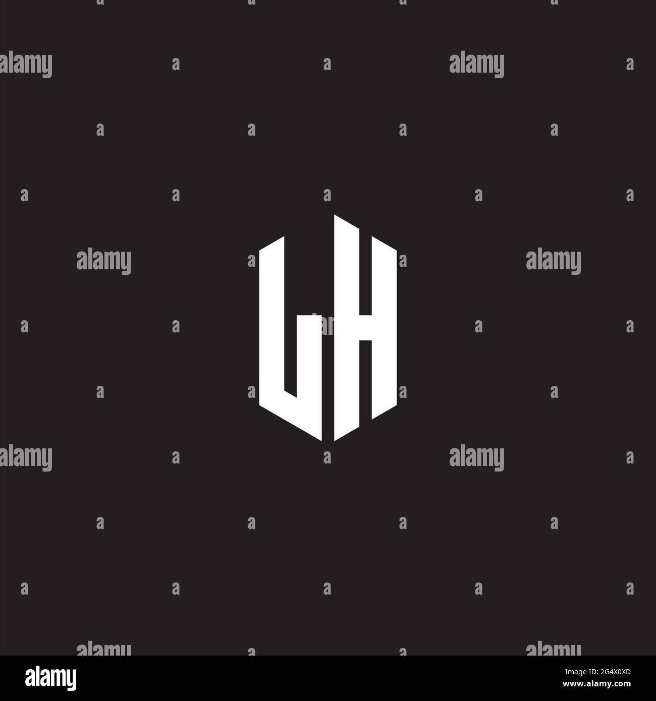 Monogramme LH avec modèle de forme hexagonale isolé sur fond noir Illustration de Vecteur