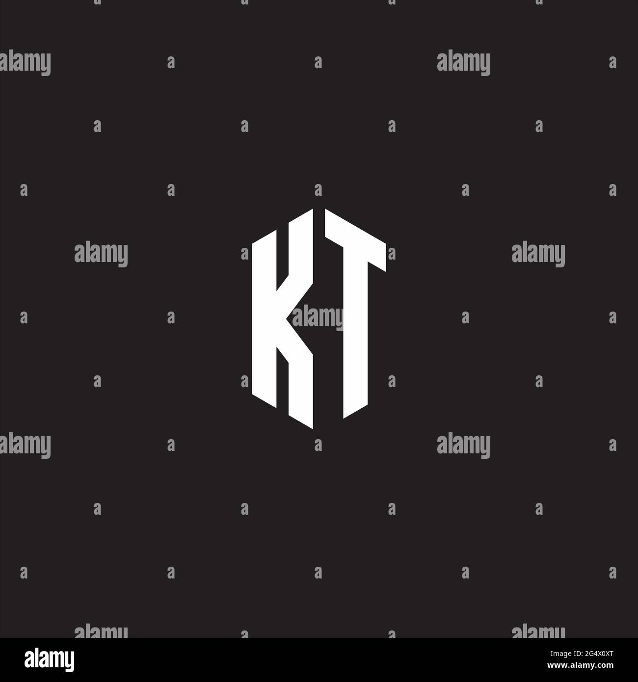 Logo KT monogramme avec modèle de forme hexagonale isolé sur fond noir Illustration de Vecteur