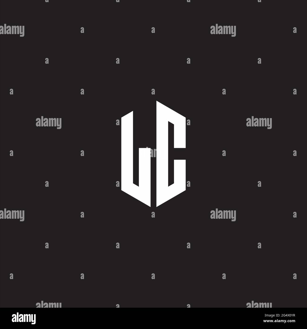 Monogramme LC logo avec modèle de forme hexagonale isolé sur fond noir Illustration de Vecteur