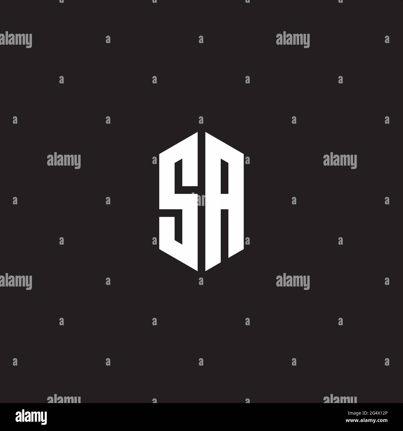 Monogramme sa logo avec modèle de forme hexagonale isolé sur fond noir Illustration de Vecteur